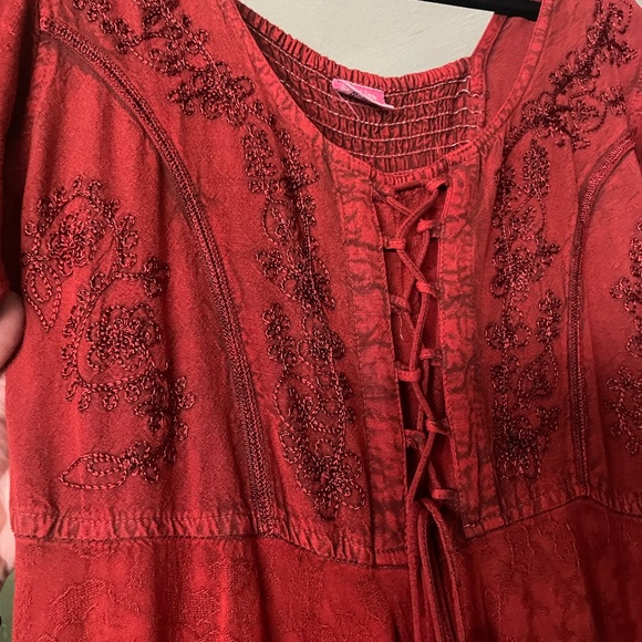 Bohemian / Indian Style Lace-Up Red Maxi Dress - Picture 5 of 9